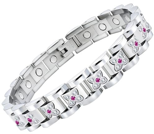 JEROOT Magnetarmband Damen Titanstahl Baum Lebensbaum Weltenbaum Silber Magnetarmband Herren mit Ultra-Stärke von 6000 Gauss-Magneten, verstellbares