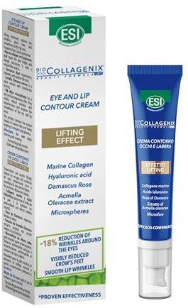 ESI - Biocollagenix Crema Contorno Occhi e Labbra, con Collagene Marino, Acido Ialuronico e Rosa, Leviga e Rimpolpa la Pelle con Effetto Lifting, Dermatologicamente Testato, 15ml