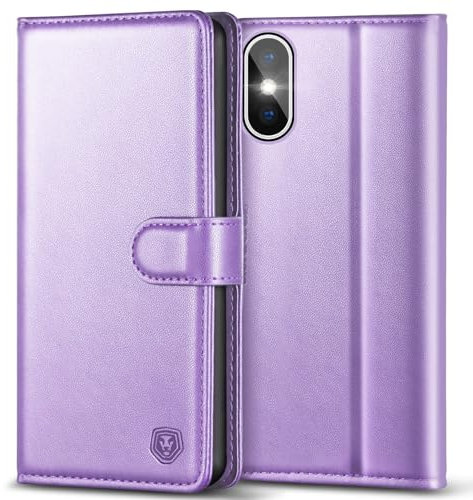 Kuafcase Compatible for iPhone X/XS Case with 4 Card Slots Magnetic Closure Kickstand Shockproof Protective Phone Case Compatible for iPhone X/XS - Light Purple