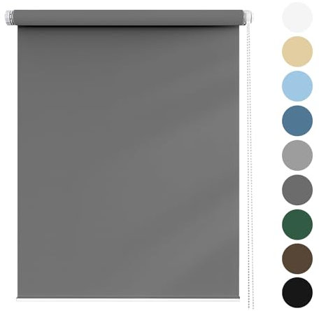 Tenda A Rullo Oscurante 60 x 60 cm, Protezione UV per la privacy, Tenda Avvolgibile Oscurante, Montaggio senza Forare, per Finestre Porte, Grigio Scuro