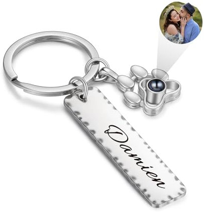 Jeweidea Photo Projection Keychain Personalized Keychain with Photo for Women Men Heart Engaving Keyrings Stainless Steel Keyrings for Couples Birthday Gifts (Photo+Text)