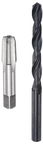 uxcell Ensemble de tarauds et forets, tarauds filetés NPT 1/8-27 et foret hélicoïdal en oxyde noir de 53,3 mm, kit d'outils de réparation de taraudage