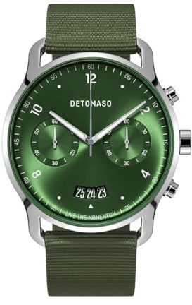 DeTomaso SORPASSO Chrono LE Silver Green Silber Grün Herren-Armbanduhr Analog Quarz Armband Olive