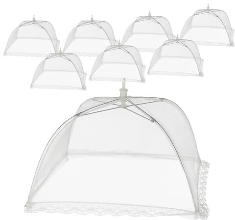 Spetebo Insekten Schutzhaube 30 x 30 cm weiß - 8er Set - Lebensmittel Abdeckhaube faltbar - Fliegenhaube Speisehaube Kuchenabdeckung Obst Fliegen Schutz für Garten Camping Picknick