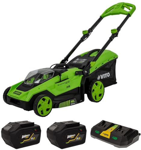 VITO - Tondeuse à Gazon 40V - 2 Batteries Lithium 6.0Ah Chargeur Double Moteur Brushless 800m2