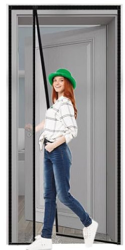 Tenda per porta zanzariera 165x245cm Senza foratura Zanzariera arrotolabile Anti insetti Mosca Zanzara Porte per balconi Porte scorrevoli Nero