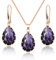 Linawe Amethyst Crystal Rose Gold Jewellery Sets, Purple Pendant Necklace, Lavender Imitation Diamond Rhinestone Dangle Earrings, Boho Wedding Set Teardrop Cubic Zirconia Birthstone
