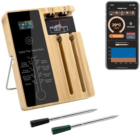Mcbazel Wireless Smart Bluetooth Meat Thermometer, Digital Meater with LED Screen, IPX7 Waterproof Food Cooking Thermometer for BBQ Grill Smoker Oven Kitchen - 2 PCS