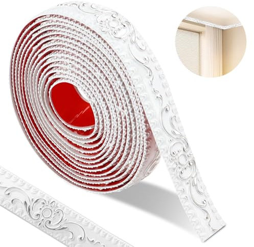 500 * 3.6cm Stuckleisten Wand Selbstklebend, 3D Vintage Muster Wandleisten, Flexibel Zierleisten Wasserdicht, Für Spiegelrahmen (Weiß-Silber Muster)