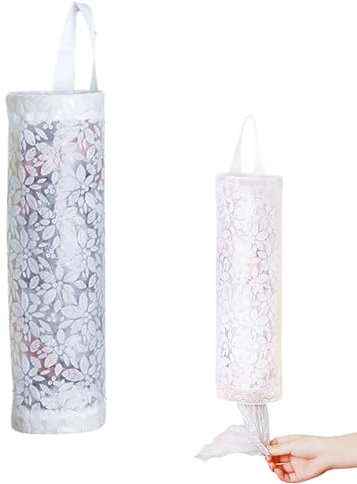 AFCJLTO Porta Sacchetti Plastica da Appendere con Delicati Fiori Tridimensionali per Cucina Organizzata - Bianco (1 pezzo)
