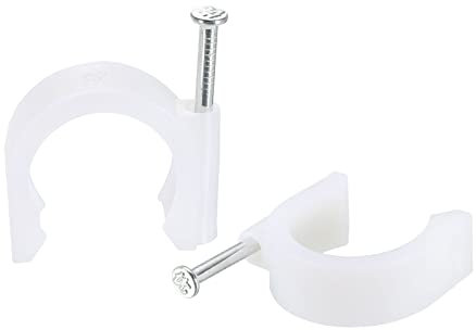 sourcing map Round Cable Clips, 22mm 24 Pcs PE Cord Management with Carbon Steel Nail for Home Wires Cables, White