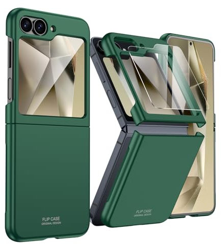 Vizvera Funda para Samsung Galaxy Z Flip 6, con protector de pantalla [agarre cómodo] ultrafina PC mate funda smartphone a prueba de golpes para Galaxy Z Flip 6/Z Flip 7 FE (verde)