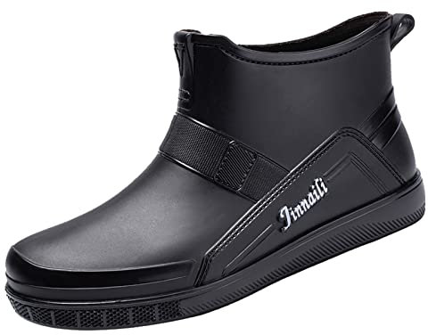 Stivali di gomma da uomo, corti, impermeabili, in gomma, antiscivolo, da lavoro, per attività all'aperto, da giardino, stivali da pioggia, Nero , 40 EU