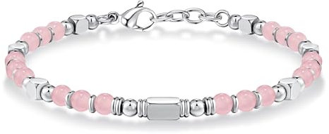 Lucktao Bracciale di perle da donna,Braccialetti di perle di pietra cristallo rosa da donna,Braccialetto di vera pietra naturale,Fine e discreto,Riduce lo stress e allevia l'ansia,Braccialetto donna