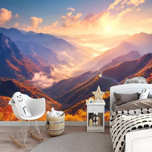 Fotomurales infantiles Belleza Natural De Otoño Papel Tapiz 400 x 280 cm Valle Sinuoso De Montaña Profunda Fotomurales 3D Tv Fondo Pared Moderno Dormitorio Murales Fotomurales Decorativos