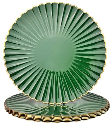 UOEKCS Green Charger Plates, 13 Inch Plastic Round Dinner Charger Plates for Wedding Party, Tabletop Decor. (Set of 6)