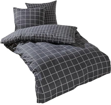 Traumschlaf Feinflanell Bettwäsche Karo anthrazit 1 Bettbezug 135 x 200 cm + 1 Kissenbezug 80 x 80 cm