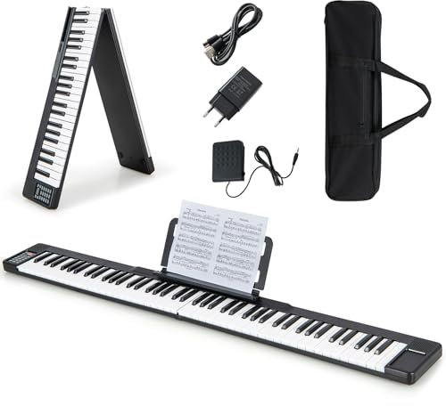 KOMFOTTEU Faltbares Keyboard 88 Tasten, Digitales Piano mit MIDI Funktion & Bluetooth, elektronische Klaviertastatur tragbar inkl. Klaviertasche, E-Piano schwarz für Anfänger