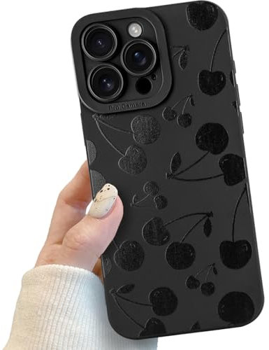 Black Cherry Phone Case for iPhone 16 Pro Max, Black Cute Cherry Patter for Women Girls, Soft TPU Slim Profile Shockproof Protective Phone Case for iPhone 16 Pro Max