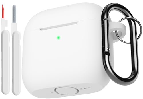 KOKOKA Custodia Case Compatibile con AirPods 4 2024 con Kit di Pulizia, Case Cover Protettiva in Morbido Silicone per AirPods 4ª Generazione con Moschettone, LED Anteriore Visibile, Bianco