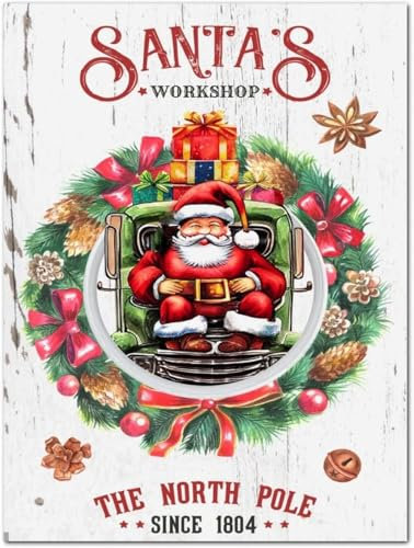 Duetom Santa's Workshop The North Pole Metallschild Bauernhaus Weihnachtskranz Nuss Süßigkeiten Glocke Wandkunst Schilder Weihnachten kommt Dekor Bauernhaus Wandbehang Schild für Schlafzimmer