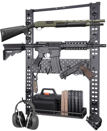 BOOSTEADY Modularity Gun Wall Mount, Hold Up 120LBS Gun Rack for Wall with Mounting J-Hooks, Rifle Shotgun Rack with Additional Storage, 31.8 x 22 Tactical Gear Wall Mount, Functional Gun Racks