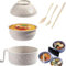 ZGDYi Ramen Bowl Set with Lid and Cutlery, Japanese Crockery Set for Ramen, Microwave Safe, Complete Set with Spoon, Fork and Chopsticks, Ideal for Home and Gift Ideas (Beige)