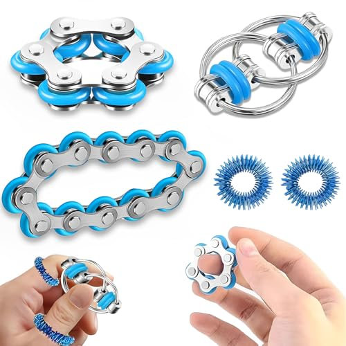 ElevaPulse 5 Stück Fidget Toys Set, Anti Stress Spielzeug, Stressabbau Spielzeug, Fidget Toys Erwachsene, Skills Borderline, Skills Panikattacken, Für Kinder Und Erwachsene Stress, Angst (Blau)﻿