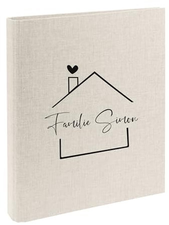 AWASG Dokumentenmappe Familie Haus - Personalisiert mit Namen - Ringbuch Ordner für die Familie - Familienordner Leinen zum Einsortieren von Unterlagen (sand)