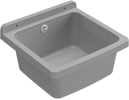 Adventa Vasca in Resina di PP, Fissaggio a Parete, Compatto, con Sifone e Piletta, Resistente agli acidi di Uso Comune, Lavanderia, Garage, Esterno, Grigio Cemento, L40x P40x H19 cm