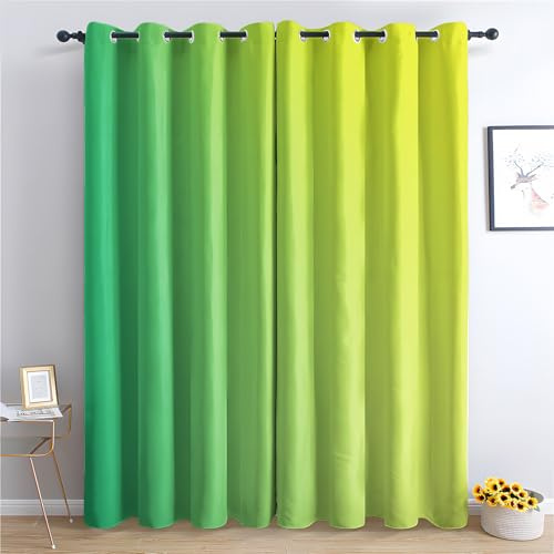zcwl Grün Gelb Farbverlauf Vorhänge, Limettengrün Verdunklungsvorhänge mit Ösen, Vorhang Blickdicht für Wohnzimmer Schlafzimmer Dekoration, Gardinen mit Muster, 2er Set, 260 x 140 cm (HöhexBreite)