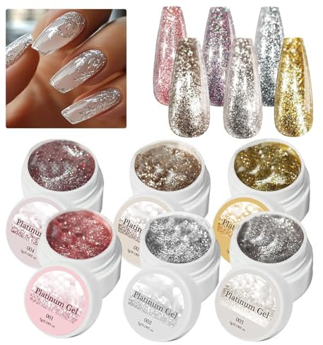 Glitter Nail Polish Set | 6X Glitter Gel Nail Polish Art | Long-Lasting Color Lock Manicure Supplies for Home Salon Holiday Styling Everyday Commuting