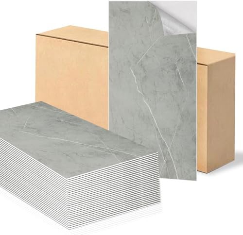 Swehooirt Grey Marble Tile Stickers 60x30cm 10Pcs Thicken Self Adhesive Wall Tiles,Peel and Stick Waterproof Vinyl Marble Tiles for Bathroom Kitchen Splashback Living Room Bedroom