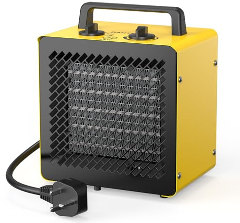 DAHTEC 2800 W Portable Ceramic Fan Heater Electric Heater with Thermostat | Industrial Space Heater with Metal Housing, 2 Heat Settings & Fan | Blow Heater for Home, Garage, Workshop, Yellow