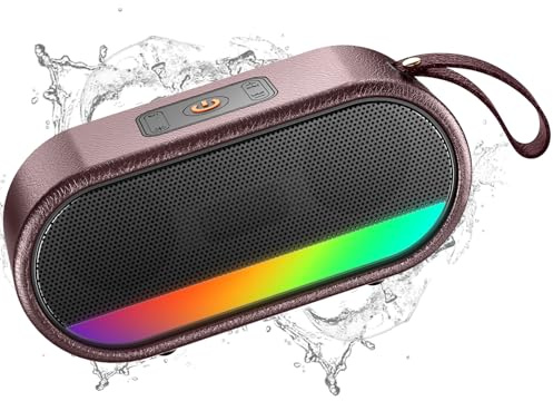Dyurwa Bluetooth Speaker, Portable Wireless Speaker with Bass Boost, IPX6 Waterproof with LED Light, 10H Playtime, Hands-Free Call, Bluetooth 5.3 Outdoor for Party Travel, Claret