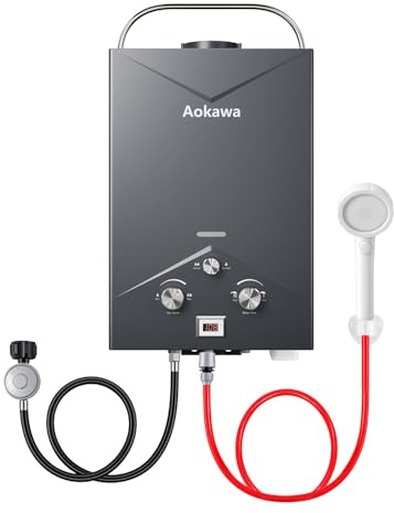 Aokawa Portable Propane Tankless Water Heater, 1.78 GPM On-Demand Hot Water Heater with Shower Head, Outdoor Camping RV Cabin Use, Propane Gas Instant Hot Water, Overheat & Anti-Freeze Protection