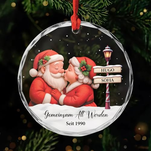 Geschenke Mall Personalisiertes Ornamente - Gemeinsam Alt Werden Seit Weihnachtsmann & Frau - Personalisierter Baumschmuck, Glas Weihnachtsschmuck Paar, Deko Weihnachtsbaum (Modell #1)