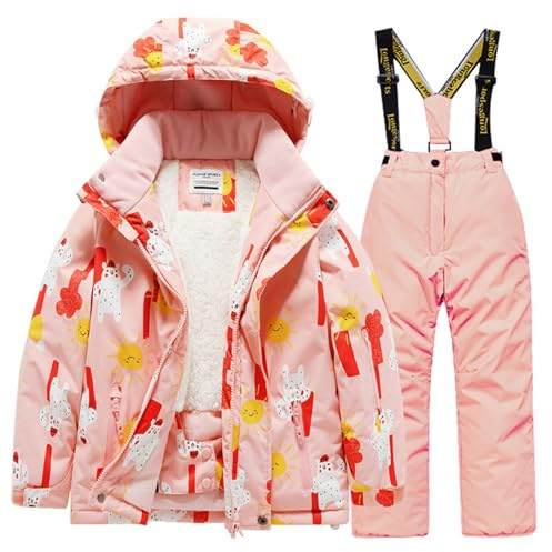 Combinaison de Ski Enfant Fille Ensemble 2pcs Veste de Ski + Salopette Pantalon Enfants Cadeau Noel Tenue de Neige Imperméable Coupe-Vent Vêtements de Neige Imperméable Combinaisons pour 3-12 ans