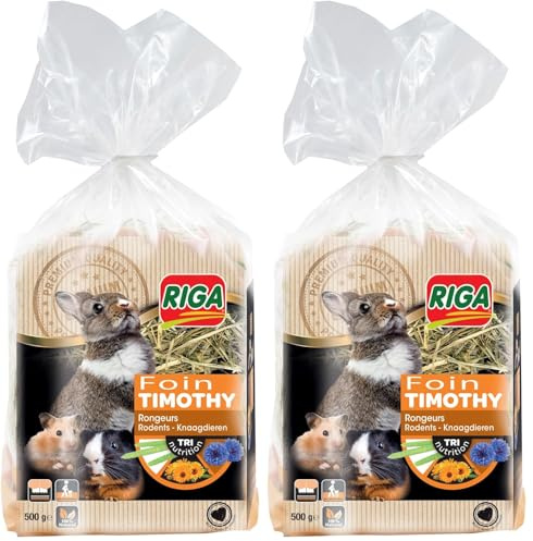 RIGA - Foin Premium Timothy - Aux Fleurs Non Pressées - Aliment Complémentaire pour Rongeurs - Fléole des Prés, Fleurs De Bleuet Et De Souci - Idéal pour l'usure des Dents - 500 g (Lot de 2)