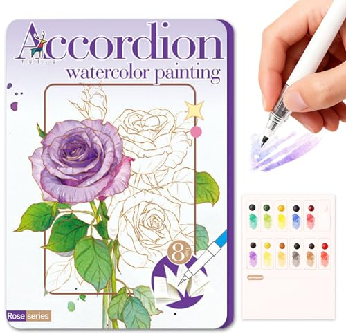 JanFebMar Livre de Coloriage a L’eau, Cahiers D'aquarelle Anti Stress pour Adultes, Livre Magique à l'Eau 12 Couleurs, Magic Water Book