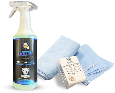 Vito Kit - Pulitore Vetri Auto Professionale – Detergente Sgrassante Anti-Aloni per vetri – Pulisci Cristalli Auto, Rapida Asciugatura, Ideale per Parabrezza, Finestrini e Specchi - 20-20 autodettagli
