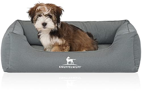 Knuffelwuff Orthopädisches Wasserabweisendes Hundebett Leon aus Velours mit Handwebcharakter S 70 x 50cm Petrol - Abnehmbarer Bezug - waschbar - für große, mittelgroße und kleine Hunde