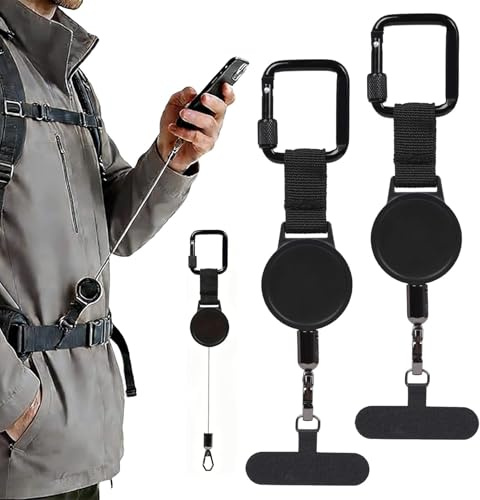 Natwo 2PCS Anti-Theft Phone Tether, Phone Lanyard Tether Harness With Carabiner, Outdoor Anti-Theft Retractable Phone Lanyard, Anti-Drop Cellphone Tab for Cycling, Fishing, Outdoor Hiking