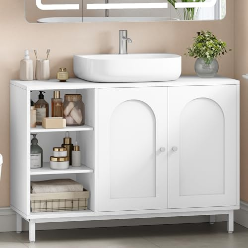 Hzuaneri Mueble Bajo Lavabo, Armario de Baño, con 2 Puertas, 2 Compartimentos, Balda Ajustable en Altura, Resistente a la Humedad, 30 x 90 x 63 cm, Blanco BC09803W