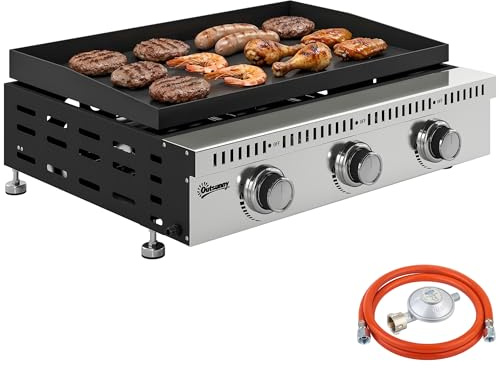 Outsunny Barbecue a Gas Portatile 3 Bruciatori 9 KW Acciaio Inox Nero