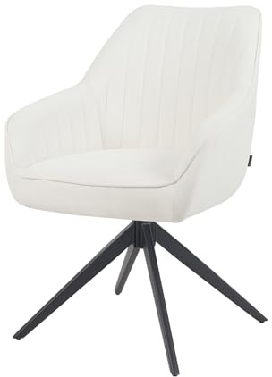 B&D home Esszimmerstuhl ARVIT – drehbar mit Armlehnen, 360° Drehfunktion, Stoff in Creme Weboptik, Kaltschaumpolsterung, weißes Metallgestell, moderner Komfortstuhl für Esszimmer & Büro