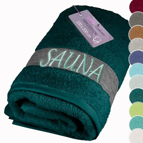 Lashuma Saunahandtuch 100x200 cm, Frottee XXL Badetuch in Opal Grün | 500 gsm Frottee aus 100% Baumwolle, als Saunatuch, Badehandtuch, Duschtuch und Liegetuch für Sauna, Bad, Dusche und Wellness