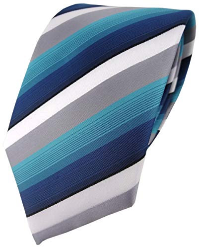 TigerTie Designer Krawatte in türkis petrol grau weiss gestreift - Tie Binder