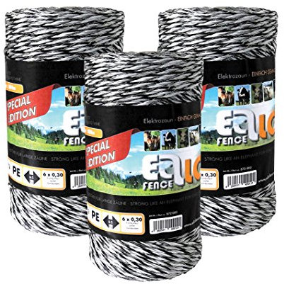 Ellofence Weidezaunlitze (3x200m) - Robuste Litze für Weidezaun & Elektrozaun - Leitfähige Stromlitze für Tierzaun - Premium Elektrozaunlitze - UV-beständig & wetterfeste Zaunlitze