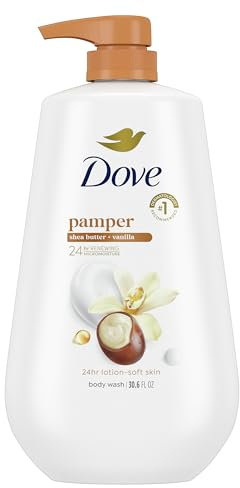 Dove Purely Pampering Body Wash mit Pumpe für trockene Haut, Sheabutter mit warmem Vanillereiniger, der Bakterien effektiv wegwäscht und gleichzeitig Ihre Haut pflegt